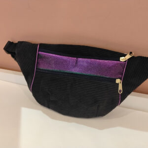 Sac banane VELOURS Noir Vert-violet
